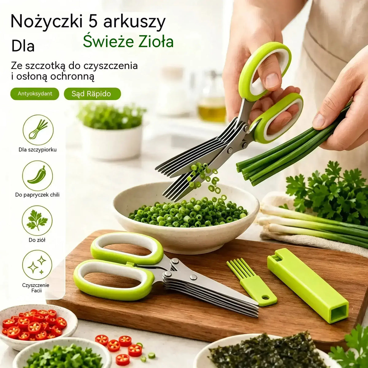 ✂️Wielofunkcyjne nożyczki kuchenne ze stali nierdzewnej z pięcioma ostrzami!