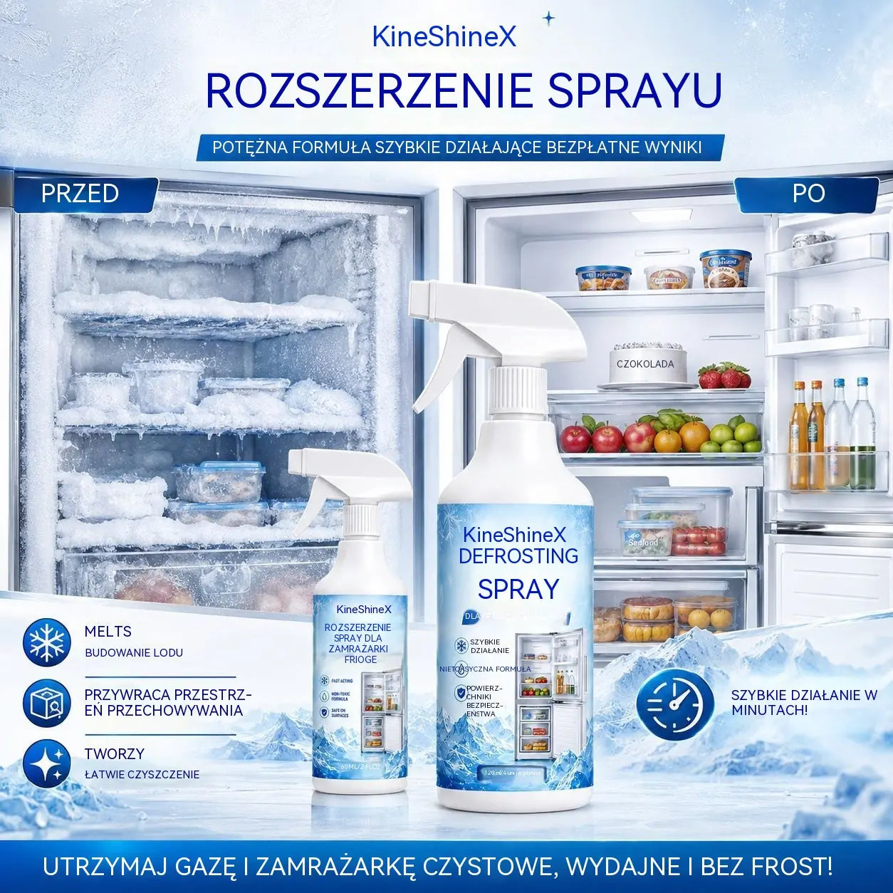 Nowy spray do odmrażania 2026 - Szybko usuwa lód z zamrażarki