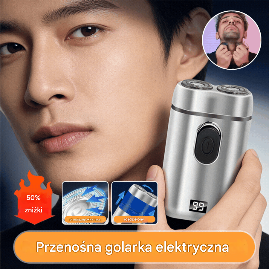 🔥 Tylko dziś -50%! Mini golarka elektryczna z wyświetlaczem LED i podwójnymi ostrzami