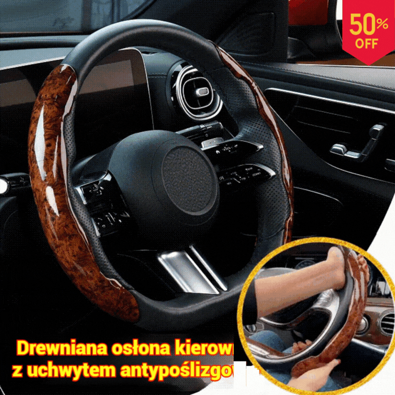 🔥🚗【1 zestaw 3 sztuk】Pokrowiec na kierownicę samochodową z antypoślizgowym wzorem drewna