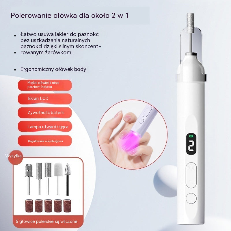 Elektryczny pilnik do paznokci 2 w 1 z lampą LED (lampa do utwardzania + 5 końcówek polerujących)