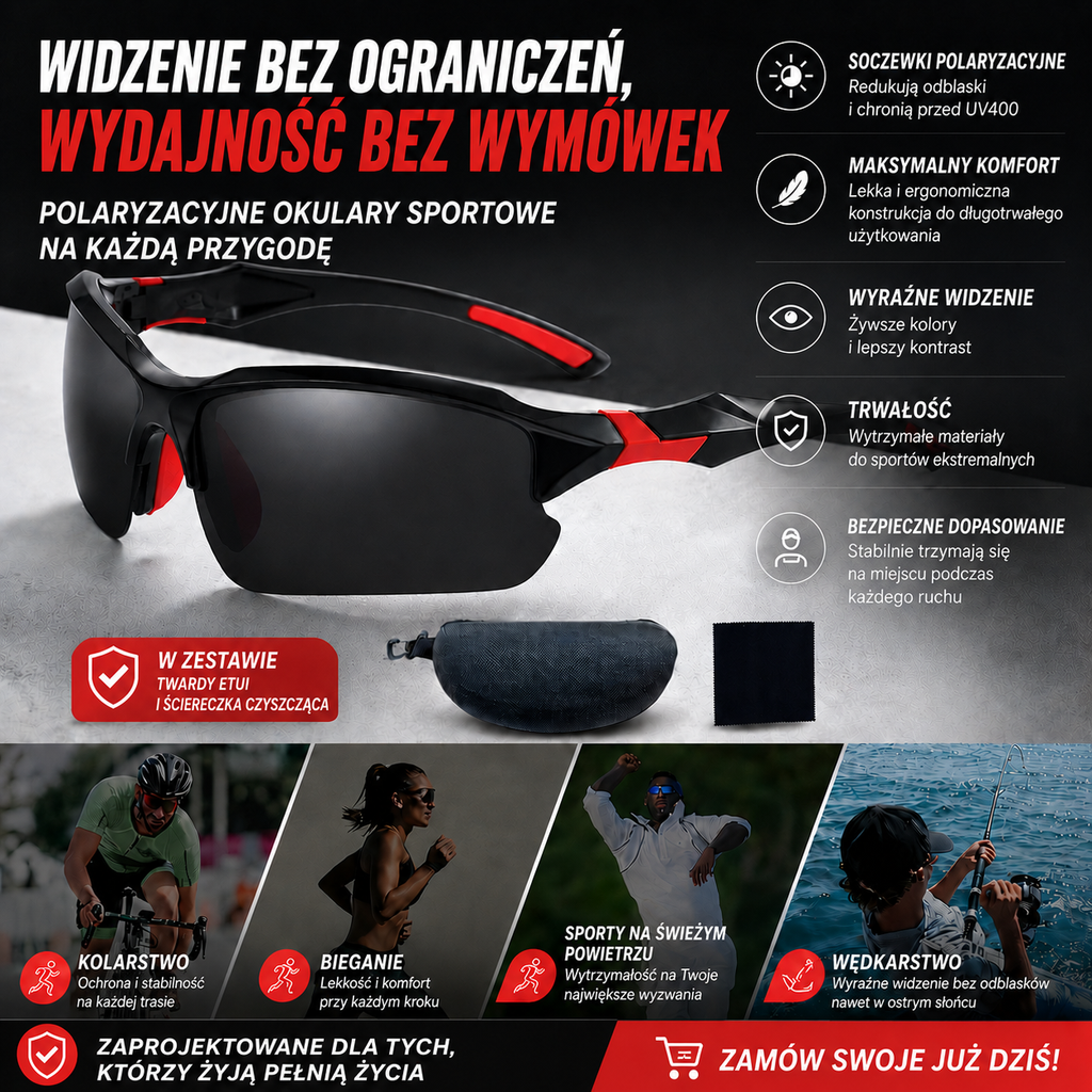 【Kup jeden, a drugi dostaniesz gratis】🕶️Sportowe okulary przeciwsłoneczne z polaryzacją i aerodynamiczną konstrukcją Surround