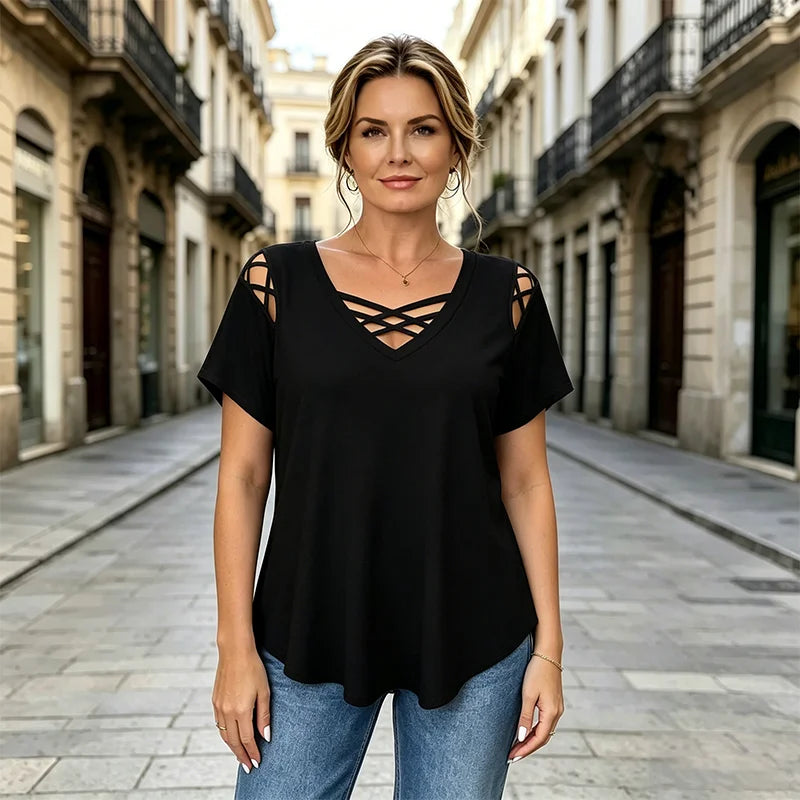 T-shirt z dekoltem V ze 100% bawełny – modny i przewiewny