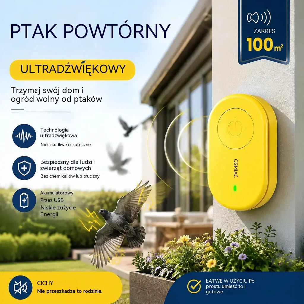 🐦 Przenośny ultradźwiękowy odstraszacz ptaków | Automatyczny odstraszacz gołębi, idealny na balkony, do ogrodów i na zewnątrz