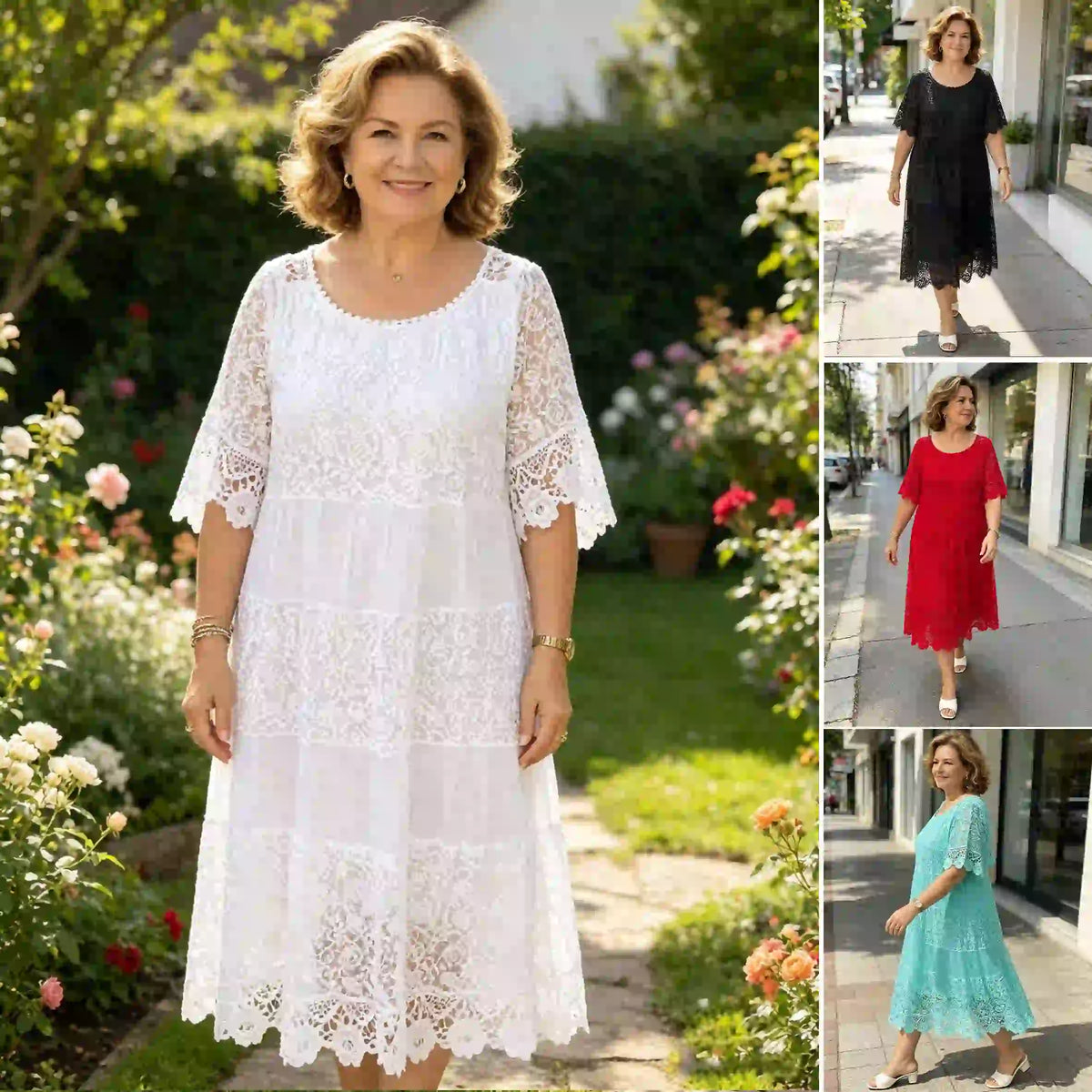 【50% ZNIŻKI】【S-5XL】2026 Nowa sukienka-t-shirt z krótkim rękawem, okrągłym dekoltem i koronką.