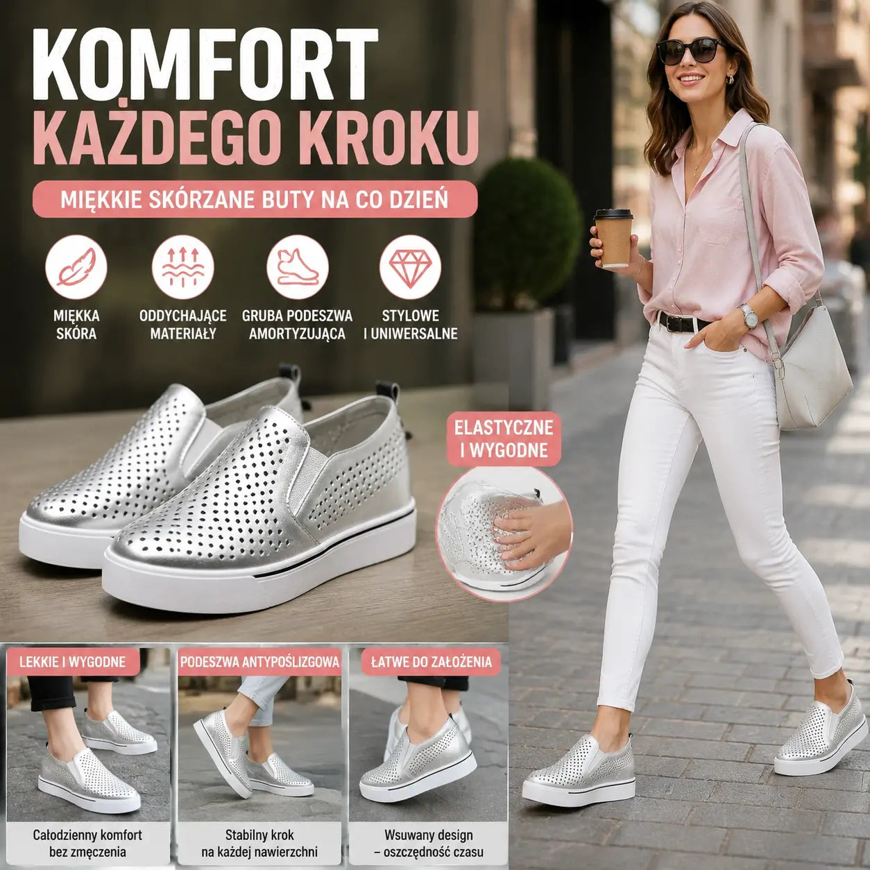【34-41】Lato 2026 damskie buty na co dzień z miękkiej skóry z grubą podeszwą