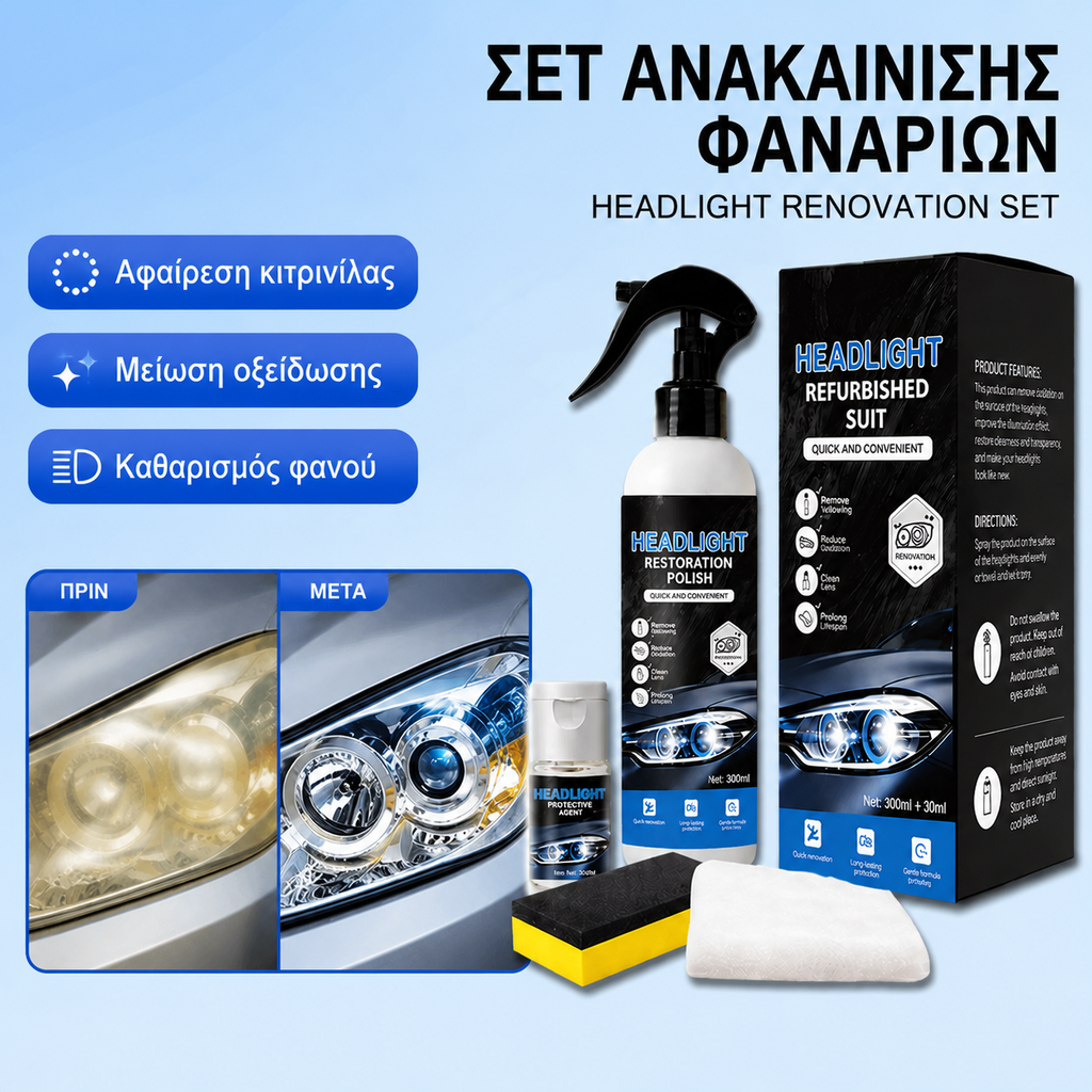 50% OFF-Zestaw do renowacji reflektorów samochodowych – produkty do czyszczenia, usuwania plam, nabłyszczania i pielęgnacji