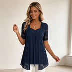 👚Elegancka bluzka 2 w 1 z koronką i siateczką – wysmuklający krój maskujący brzuch, 5 kolorów, rozmiary S–4XL