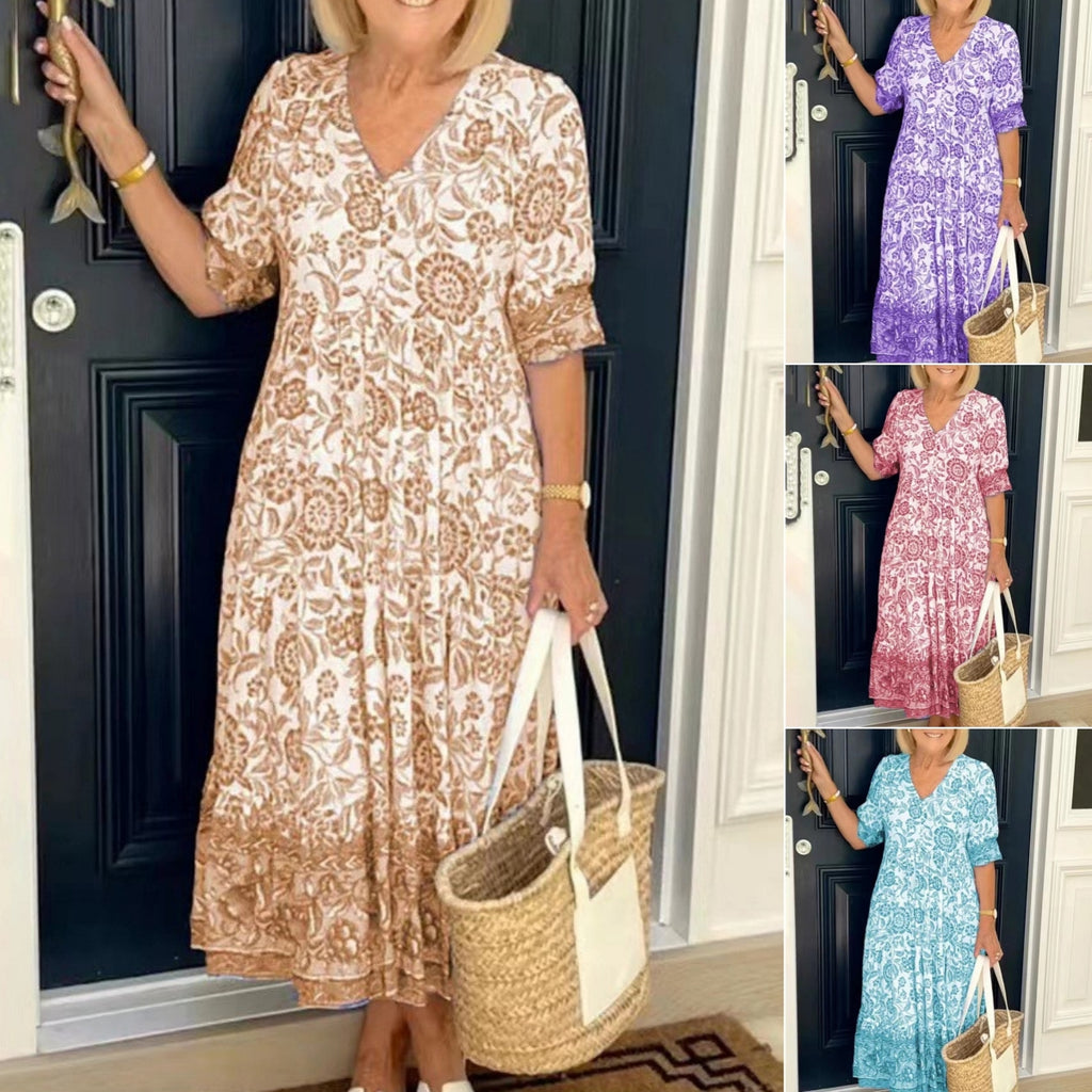 🔥【S-3XL】💃2026 nowa elegancka długa sukienka w kwiaty z dekoltem w szpic