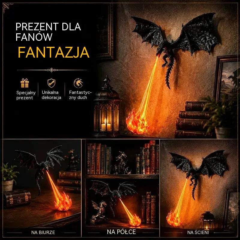 🐉🔥 Lampa LED 3D z ziejącym ogniem smokiem | Dekoracja biblioteczna z fantazją i blaskiem