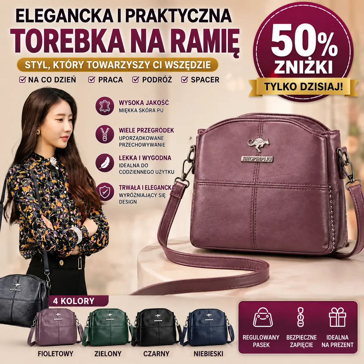 👜 Nowa torba na ramię z prawdziwej skóry, retro, ręcznie robiona, nowoczesna i uniwersalna.
