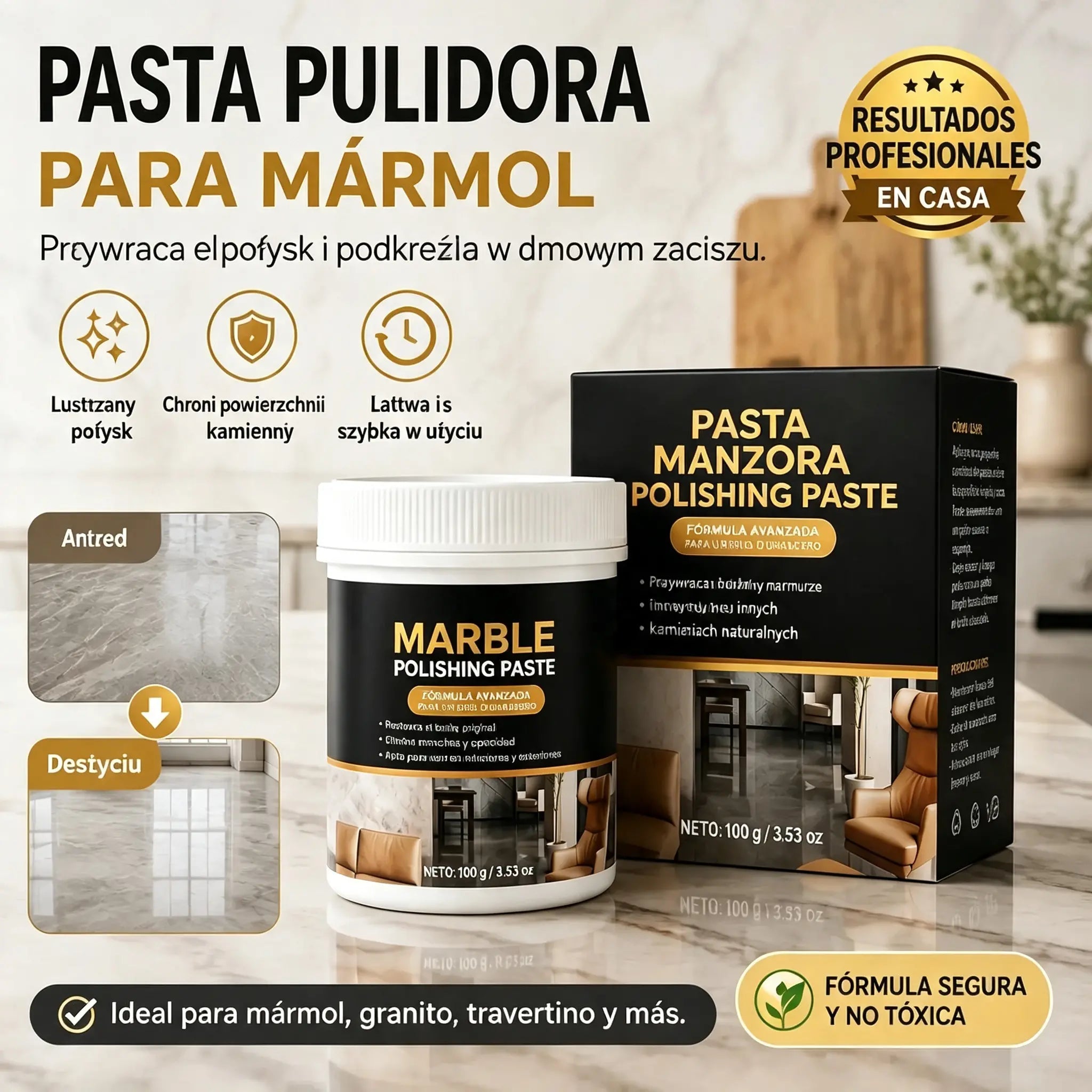 Dwie butelki za jedyne 109 zł! ✨ Pasta do polerowania marmuru – usuń zarysowania, przywróć połysk i zabezpiecz powierzchnię w zaledwie 2 minuty