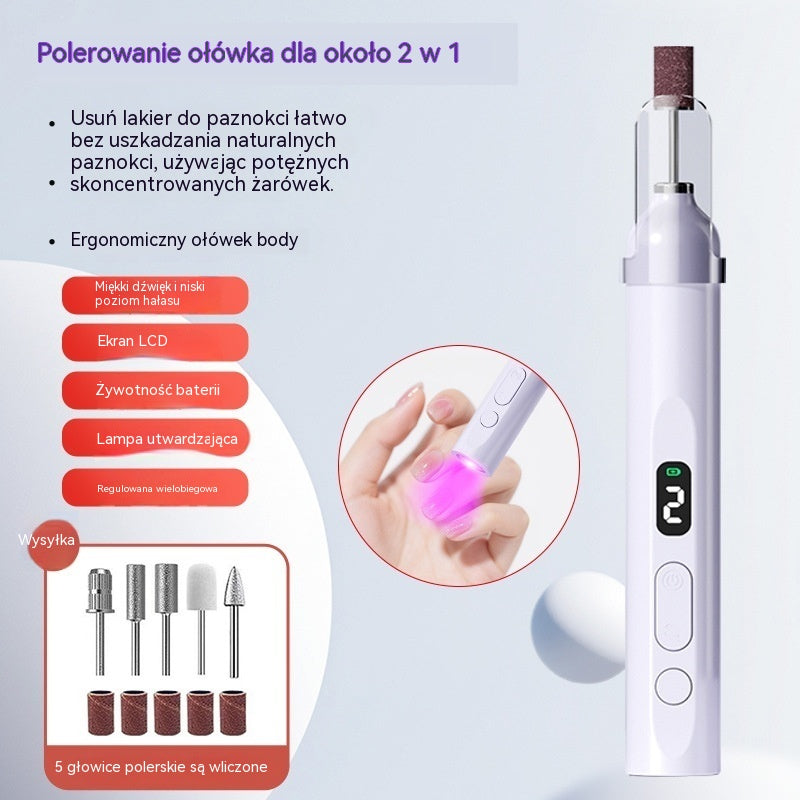Elektryczny pilnik do paznokci 2 w 1 z lampą LED (lampa do utwardzania + 5 końcówek polerujących)