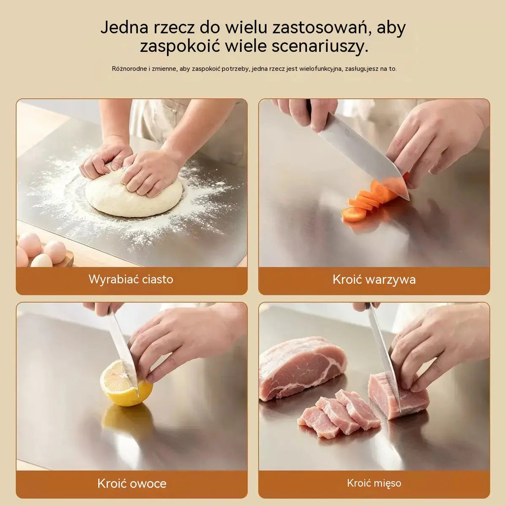 🔪 Deska do krojenia ze stali nierdzewnej ze składanymi krawędziami – pogrubiona, wielofunkcyjna konstrukcja, odpowiednia zarówno do profesjonalnych kuchni, jak i do użytku domowego 🍽️