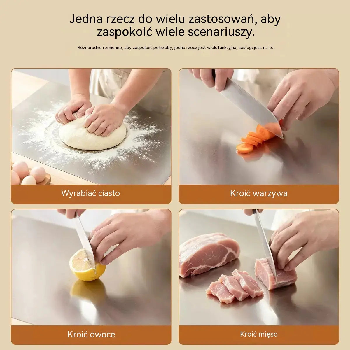 🔪 Deska do krojenia ze stali nierdzewnej ze składanymi krawędziami – pogrubiona, wielofunkcyjna konstrukcja, odpowiednia zarówno do profesjonalnych kuchni, jak i do użytku domowego 🍽️